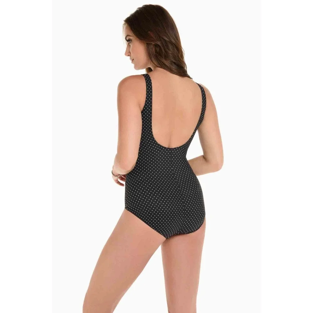 Miraclesuit‎ Size 14 Black Polka Dot Pin Point Oceanus One Piece Swimsuit